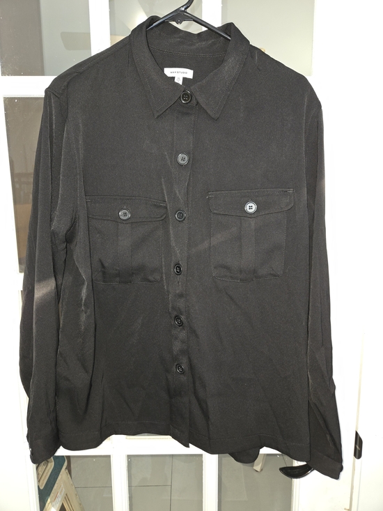 Max Studio Tops - Max Studio Black Button-Front Shirt with Chest Pockets